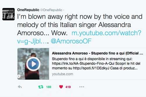 OneRepublic & Alessandra Amoroso, i complimenti in musica viaggiano su Twitter