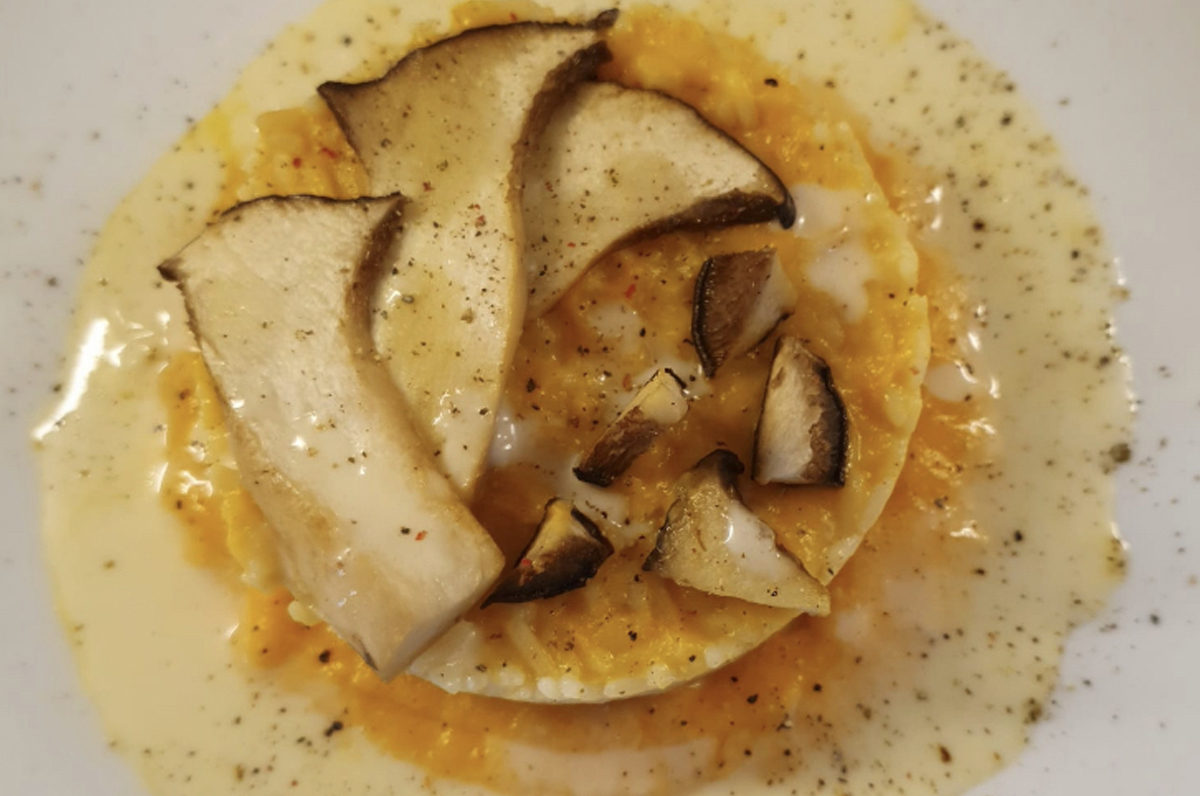 Risotto con zucca, fungo cardoncello e caciocavallo di Martina Franca